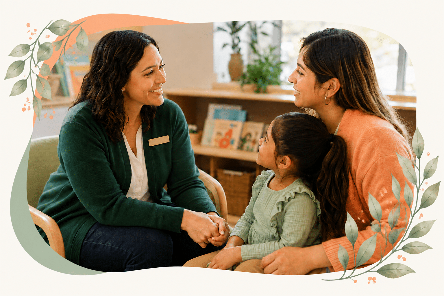 CCCDS staff member speaking with a parent and child