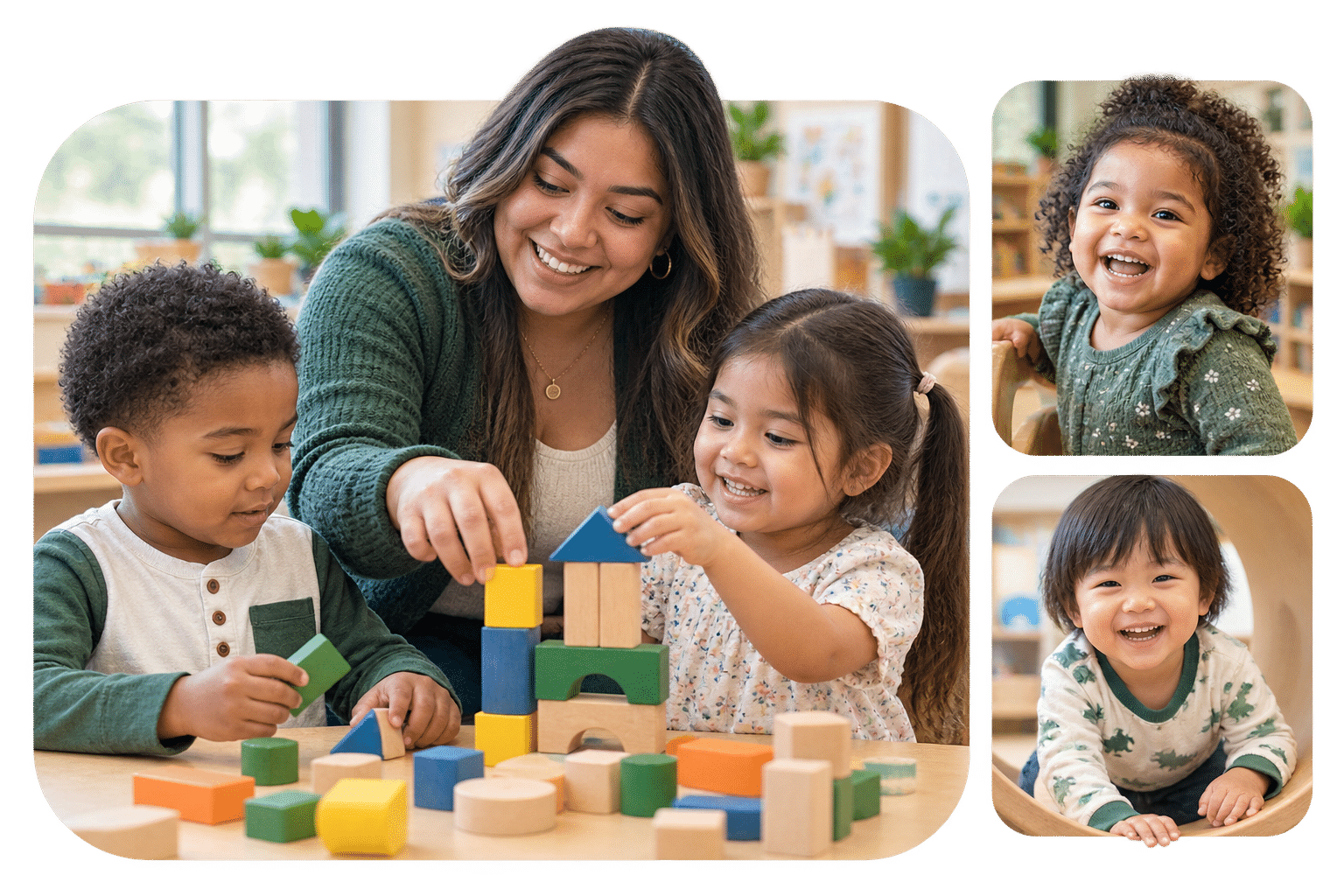 Teacher helping preschool children learn through play