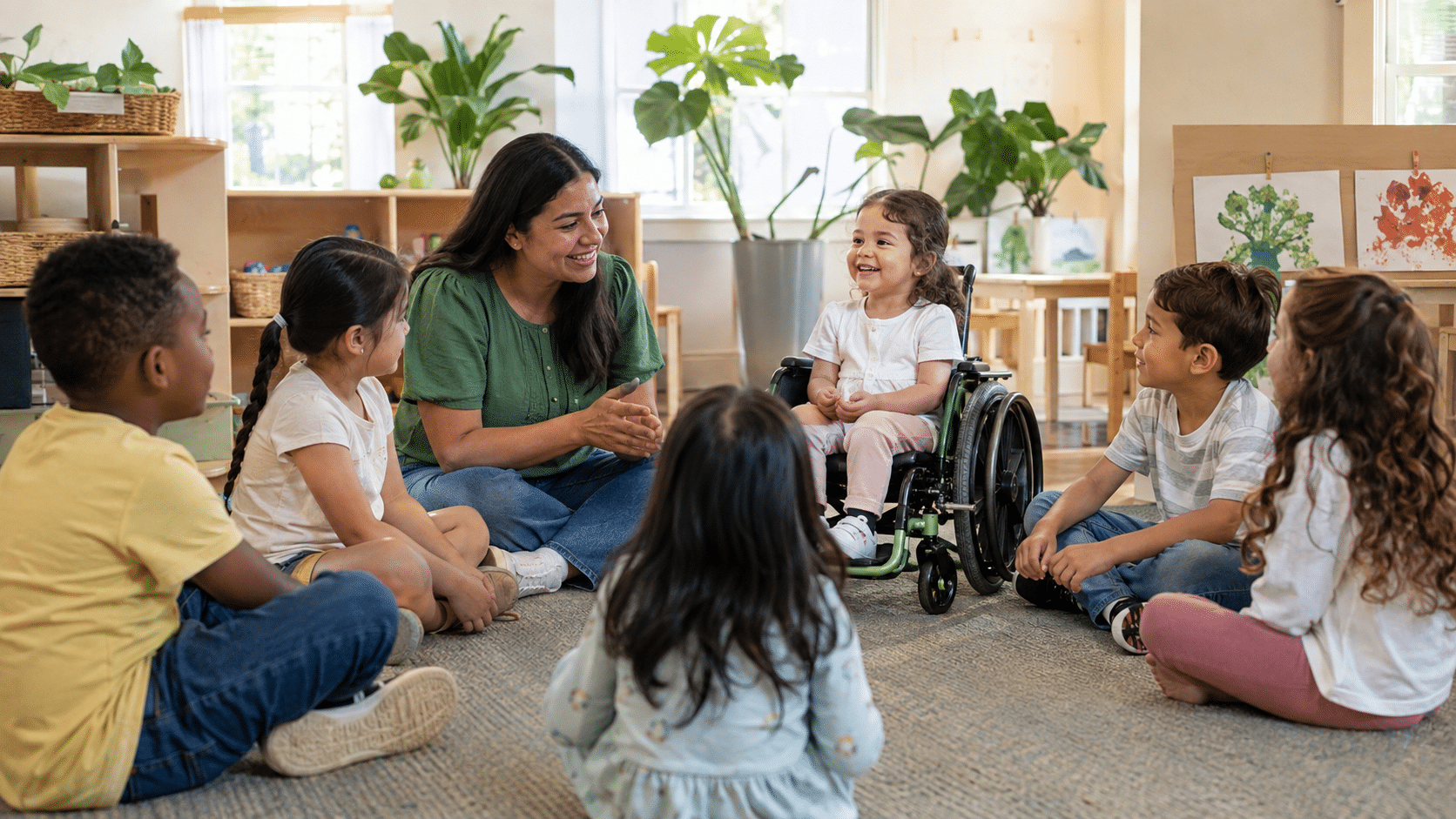 Children participating together in an inclusive classroom activity
